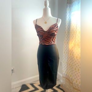 Forever 21 SMALL black faux leather pencil skirt with front slit high waisted